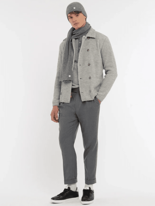 
                  
                    MANUEL RITZ - Gray Wool Blend Double Breasted Knitted Blazer Truien Manuel Ritz 
                  
                