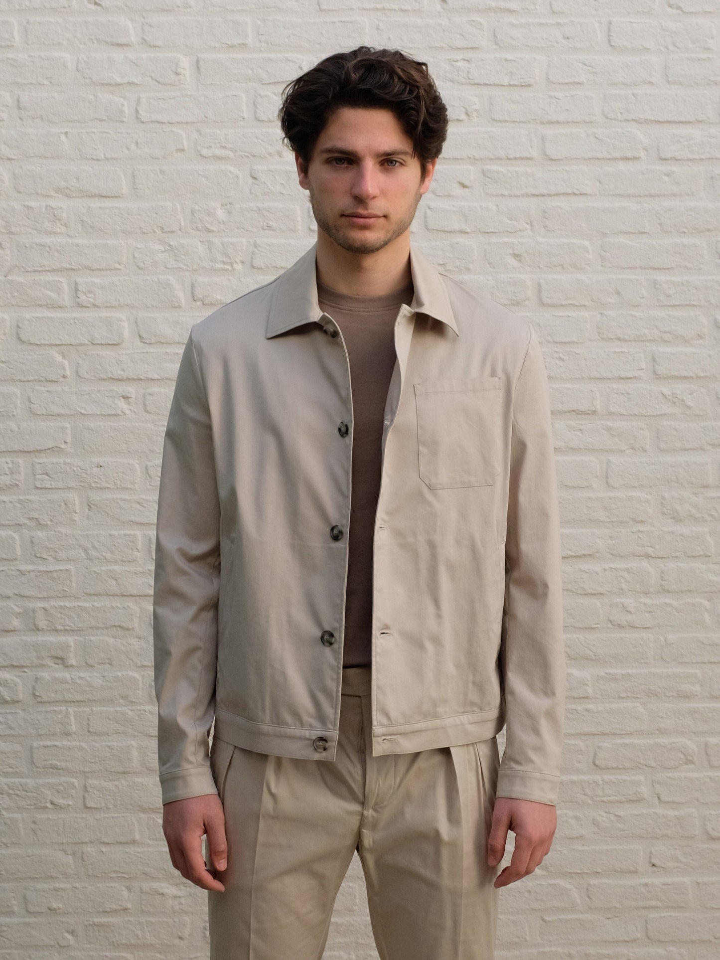 MANUEL RITZ - Lightweight Stretch Cotton Jacket Beige Overshirts Manuel Ritz 