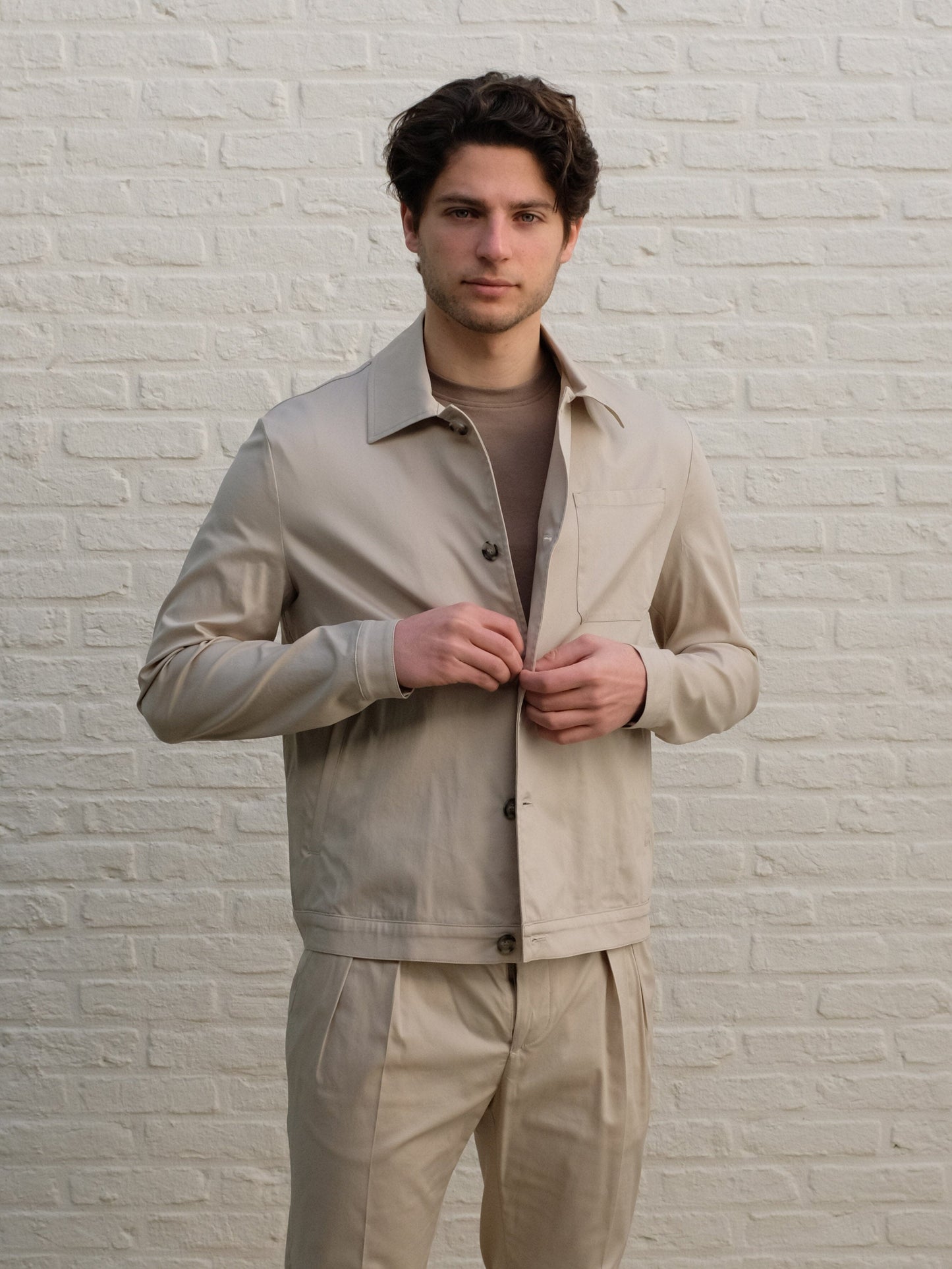 
                  
                    MANUEL RITZ - Lightweight Stretch Cotton Jacket Beige Overshirts Manuel Ritz 
                  
                