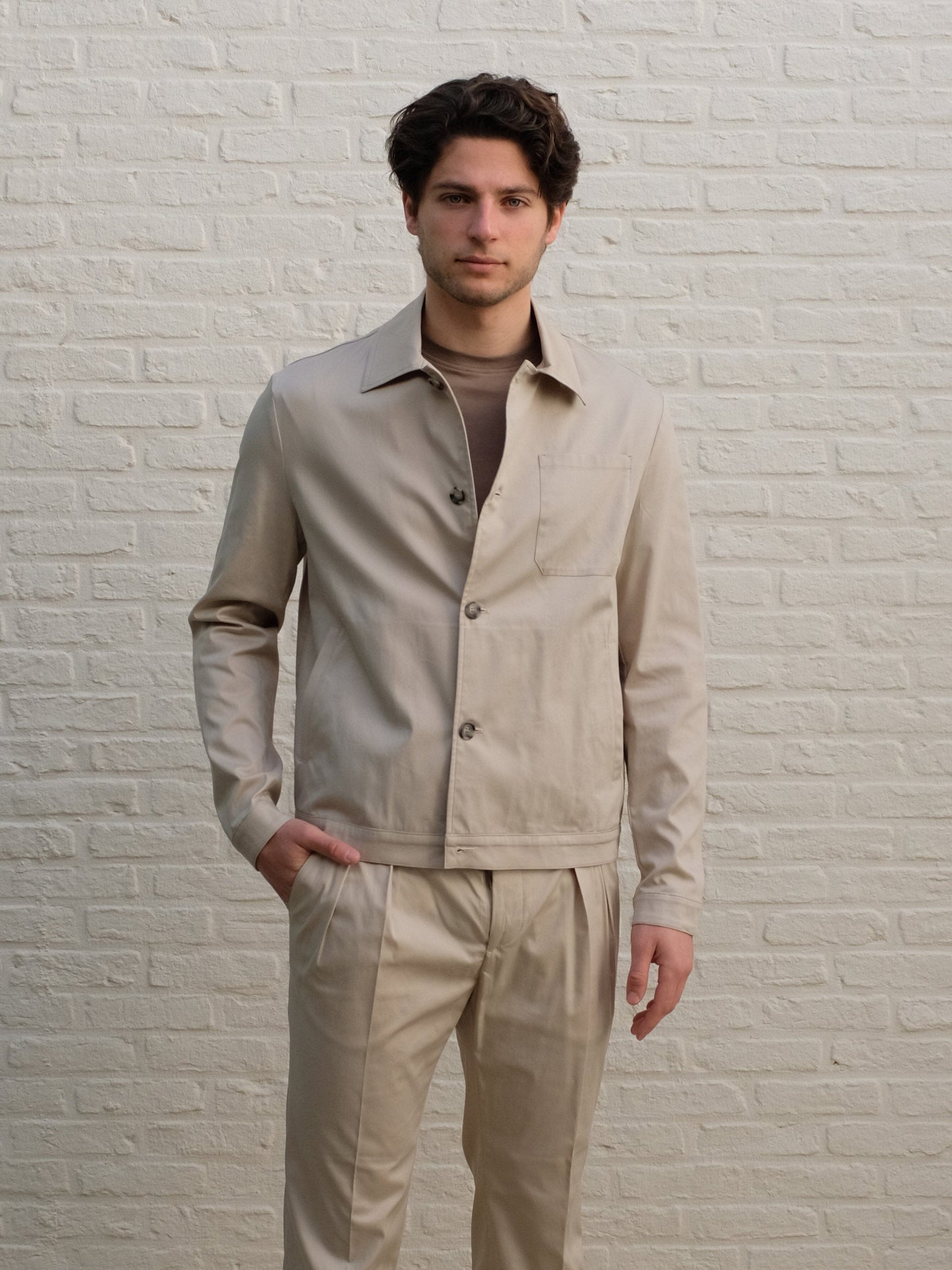 MANUEL RITZ - Lightweight Stretch Cotton Jacket Beige Overshirts Manuel Ritz 