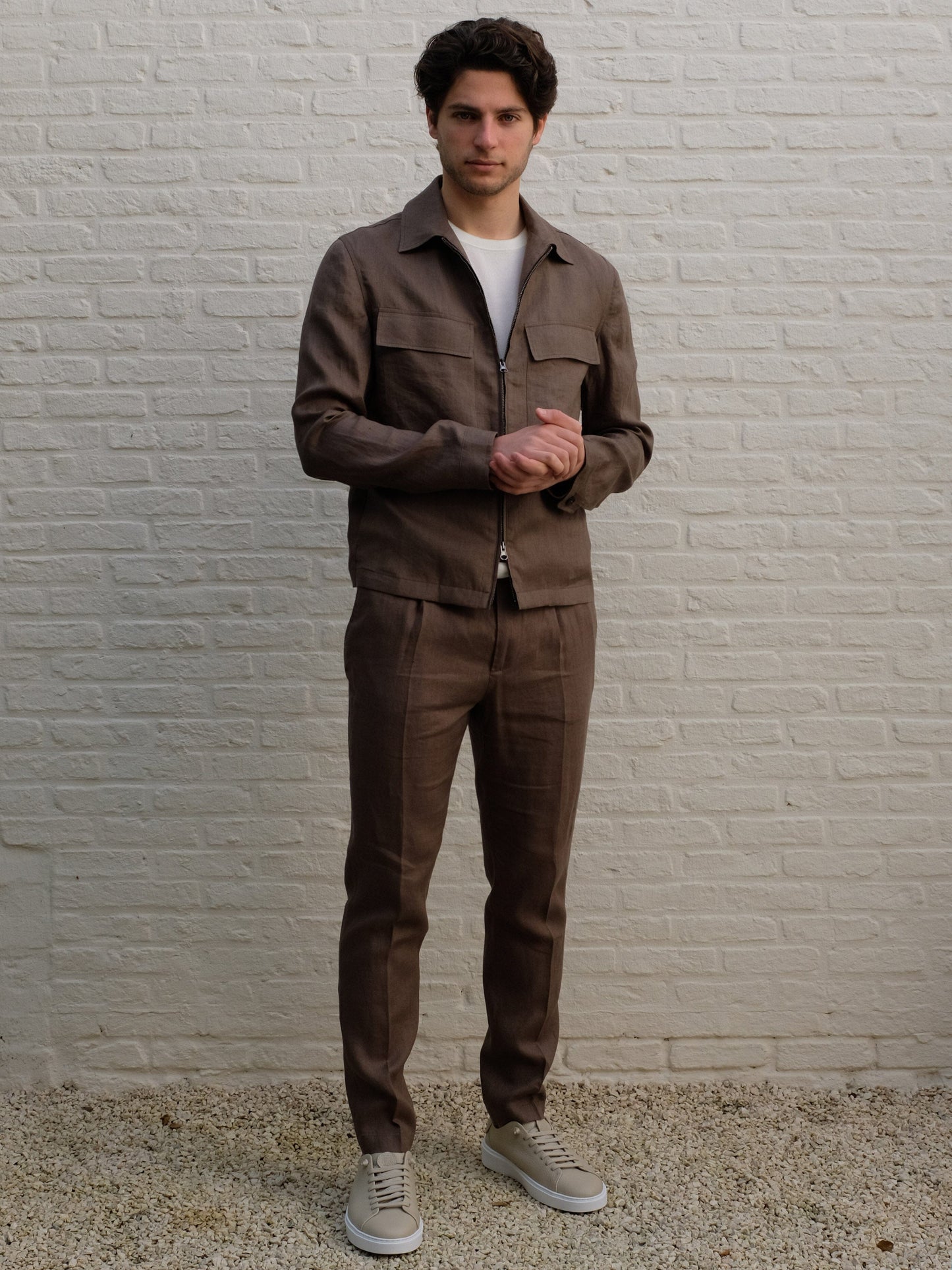 MANUEL RITZ - Linnen Jacket Bruingroen Jassen Manuel Ritz 