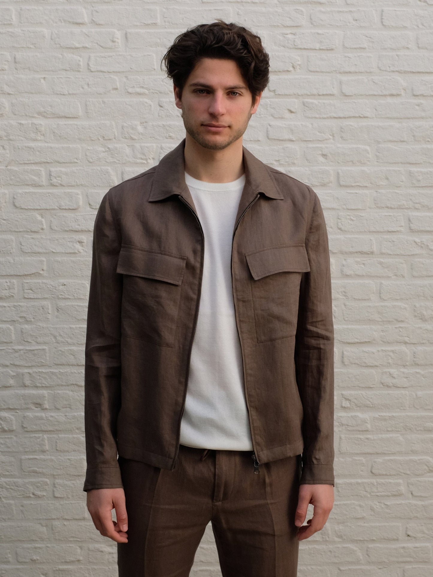 MANUEL RITZ - Linnen Jacket Bruingroen Jassen Manuel Ritz 