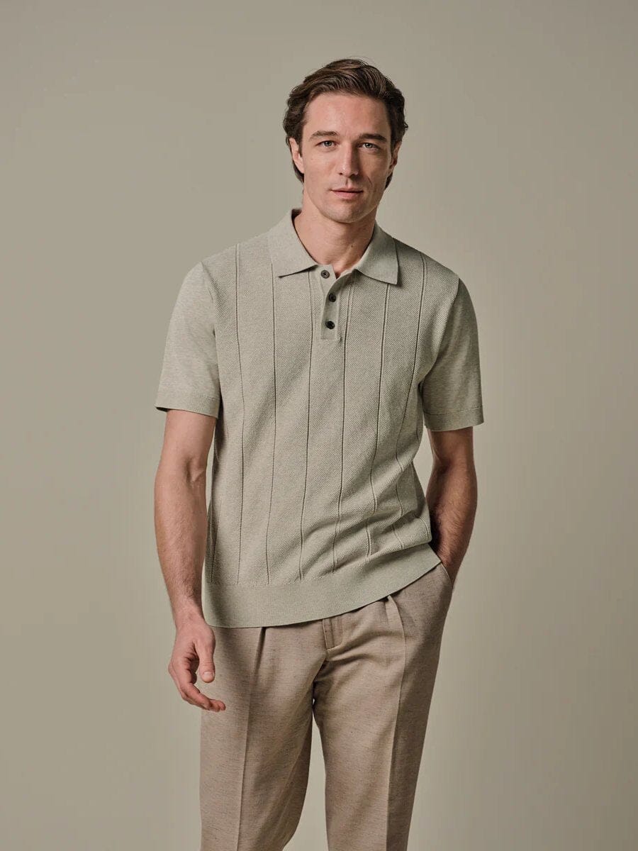 PROFUOMO - Beige Aero Ease Striped Polo Polo's Profuomo 