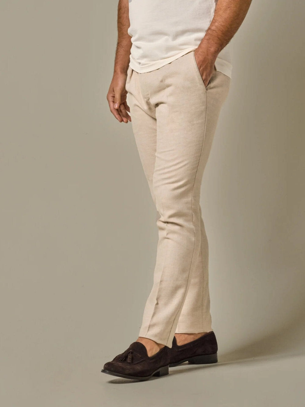 PROFUOMO - Beige Linnen Sportcord Chinos Broeken Profuomo 