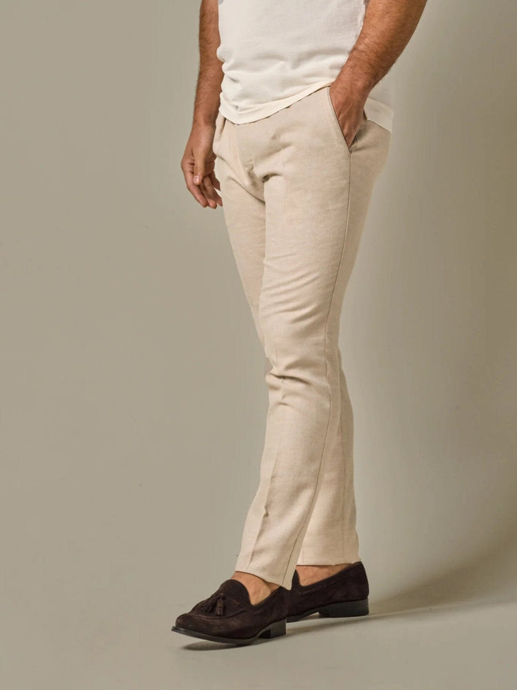 PROFUOMO - Beige Linnen Sportcord Chinos Broeken Profuomo 