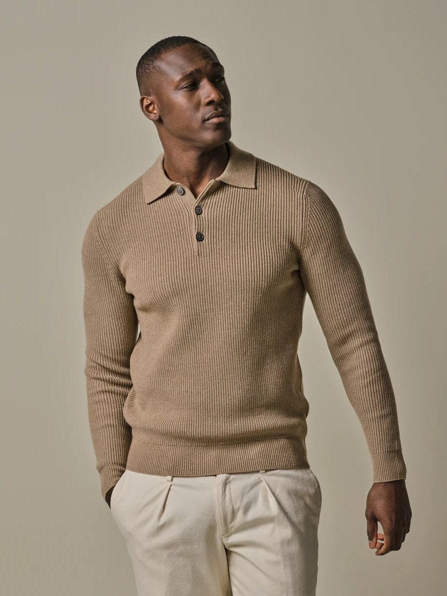 PROFUOMO - Beige Rib Polo Truien Profuomo 