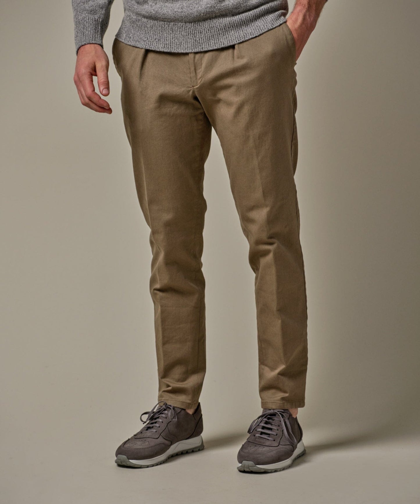PROFUOMO - Beige Stretch Twill Chino Broeken Profuomo 