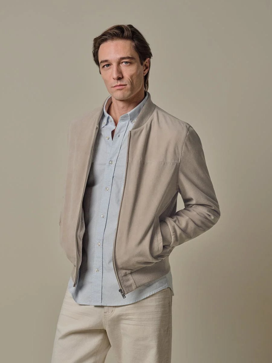 PROFUOMO - Beige Suède Bomber Jassen Profuomo 