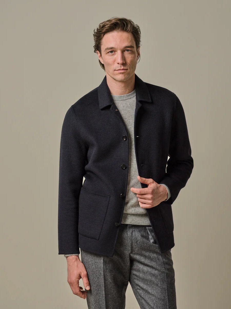 PROFUOMO - Blauwe Wol Single Layer Overshirt Hemden Profuomo 