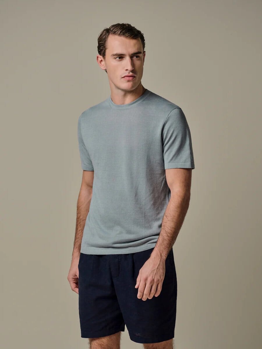 PROFUOMO - Blue linen cotton T-shirt T-shirts Profuomo 