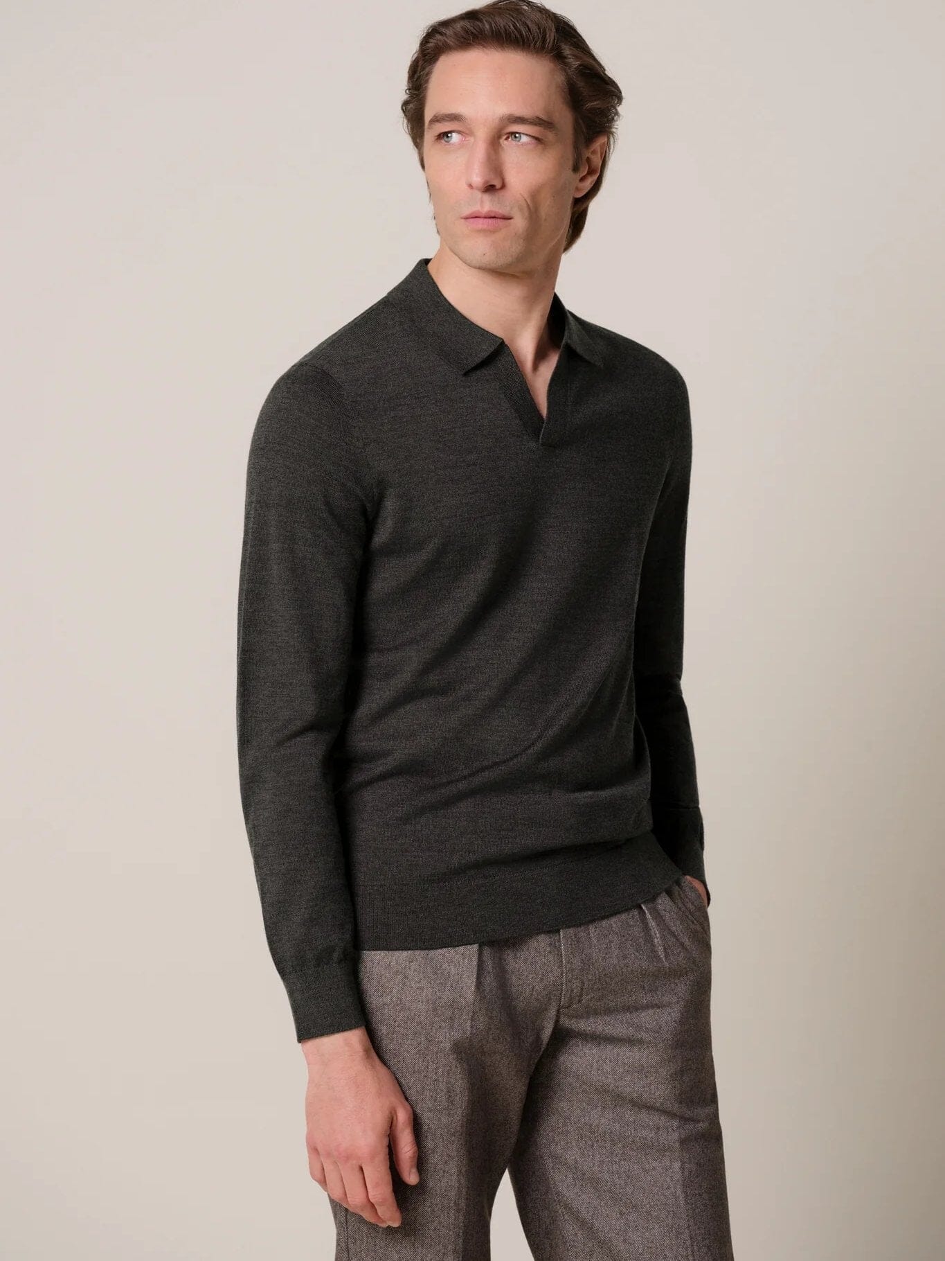 
                  
                    PROFUOMO - Brown merino open collar polo Truien Profuomo 
                  
                