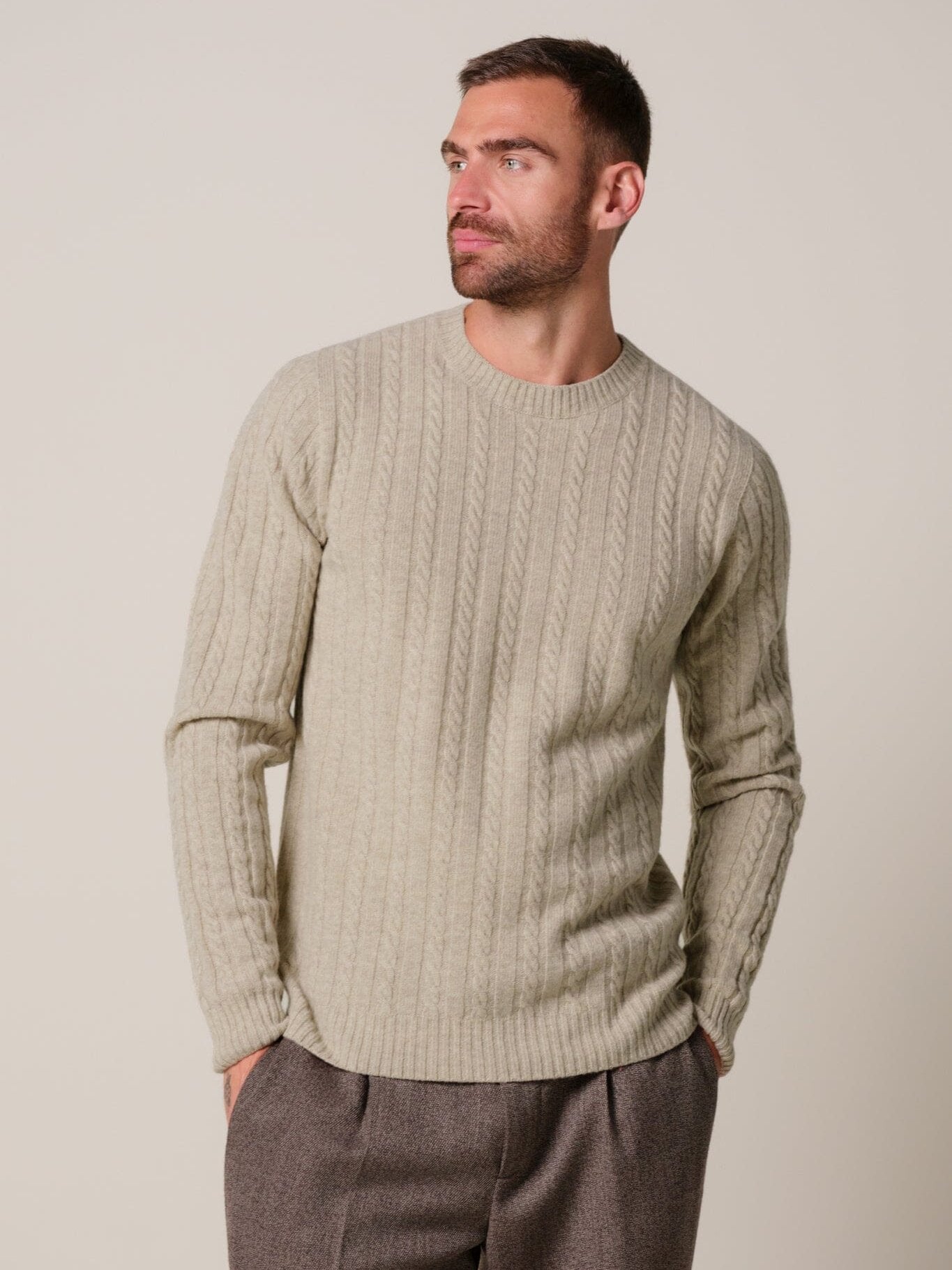 PROFUOMO - Cable Knit Trui Beige Truien Profuomo 