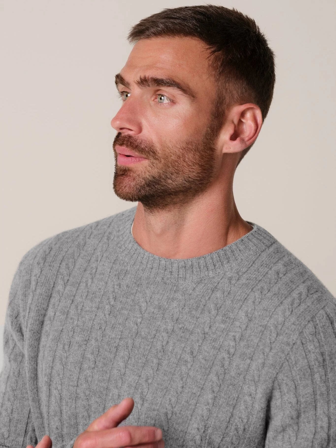 PROFUOMO - Cable Knit Trui Lichtgrijs Truien Profuomo 