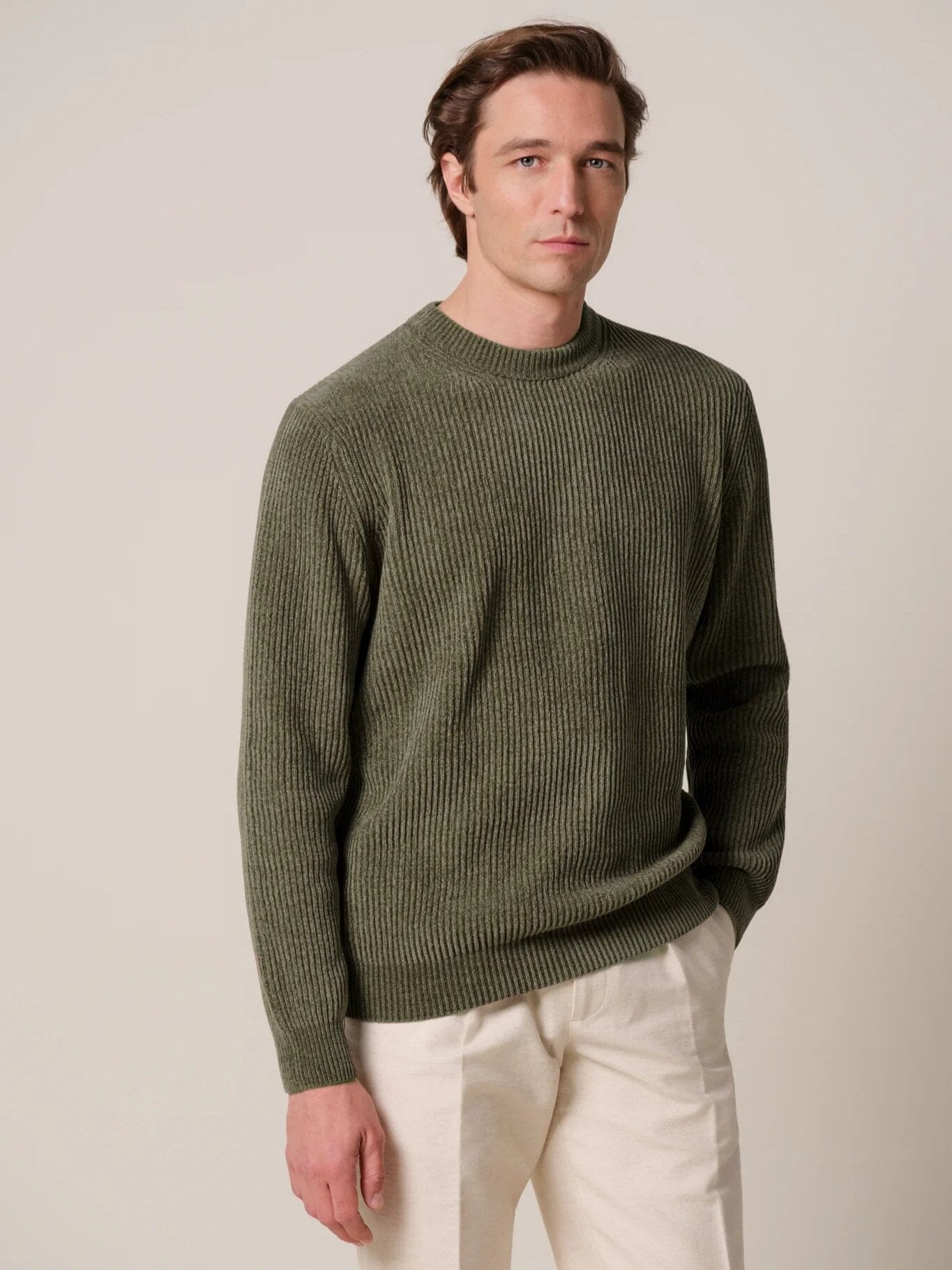 PROFUOMO - Chenille Cotton Crewneck Groen Truien Profuomo 