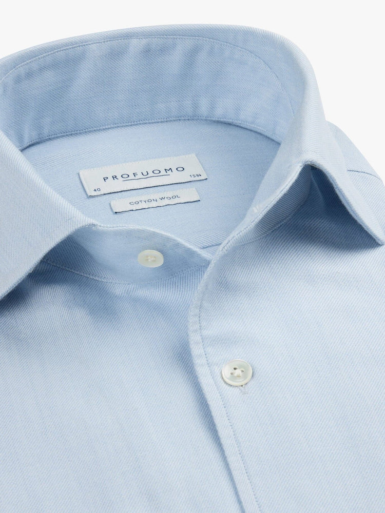 PROFUOMO - Cotton Wool One Piece Collar Blauw Hemden Profuomo 