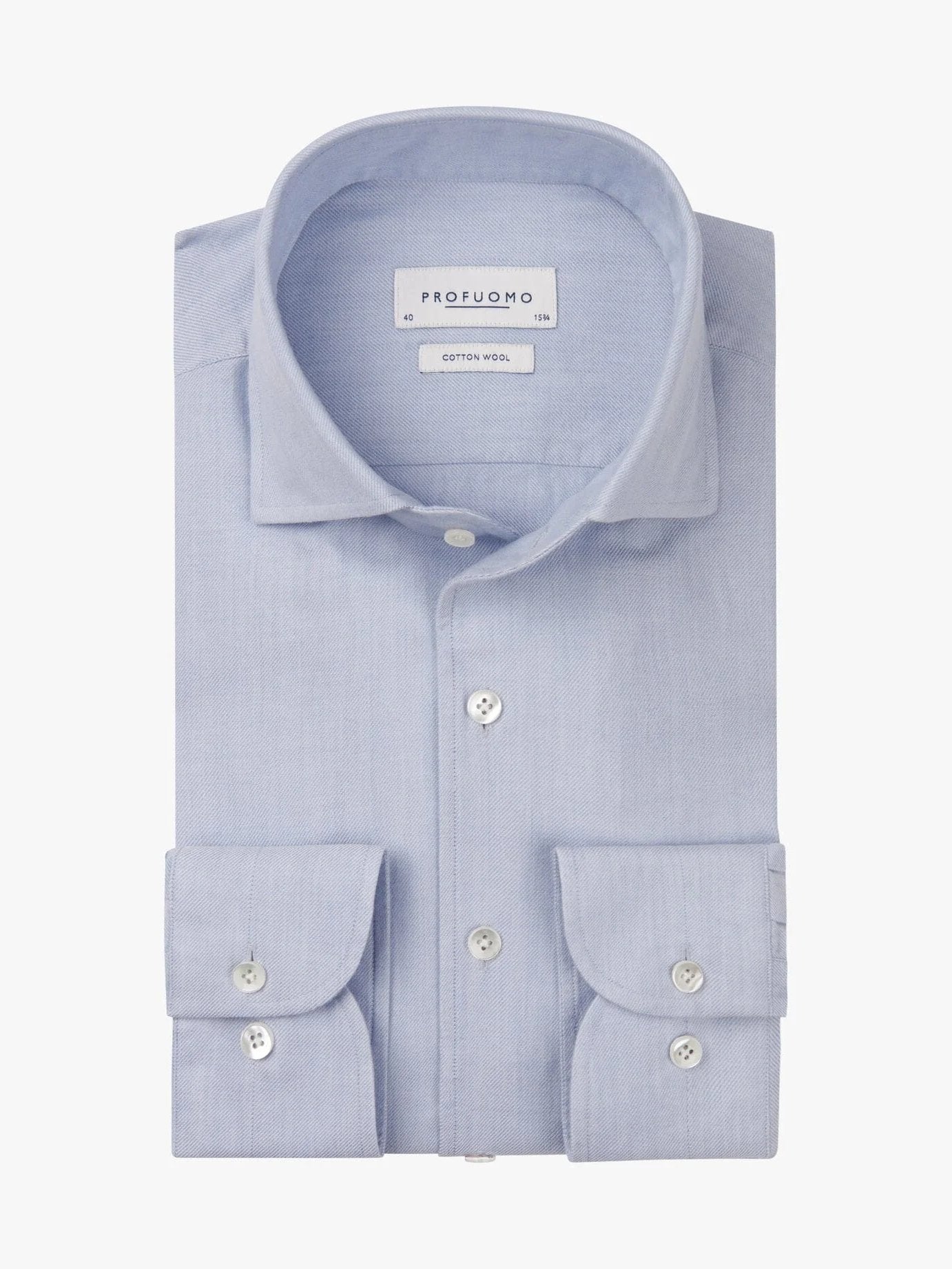 PROFUOMO - Cotton Wool One Piece Collar Blauw Hemden Profuomo 