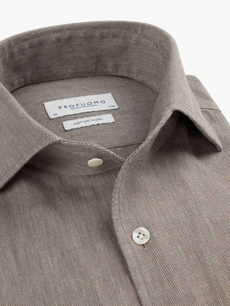 PROFUOMO - Cotton Wool One Piece Collar Lichtbruin Hemden Profuomo 