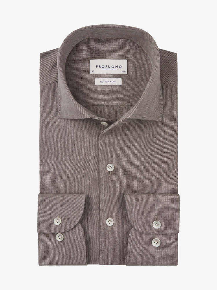 PROFUOMO - Cotton Wool One Piece Collar Lichtbruin Hemden Profuomo 