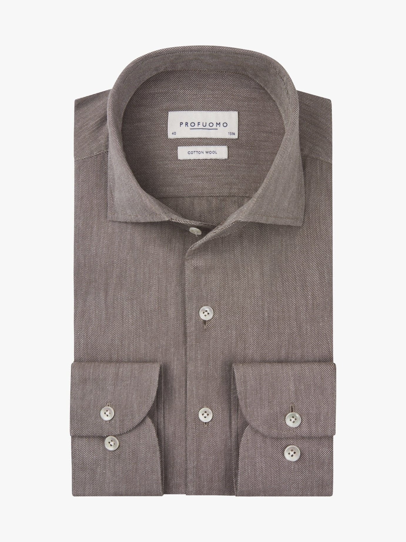 PROFUOMO - Cotton Wool One Piece Collar Lichtbruin Hemden Profuomo 