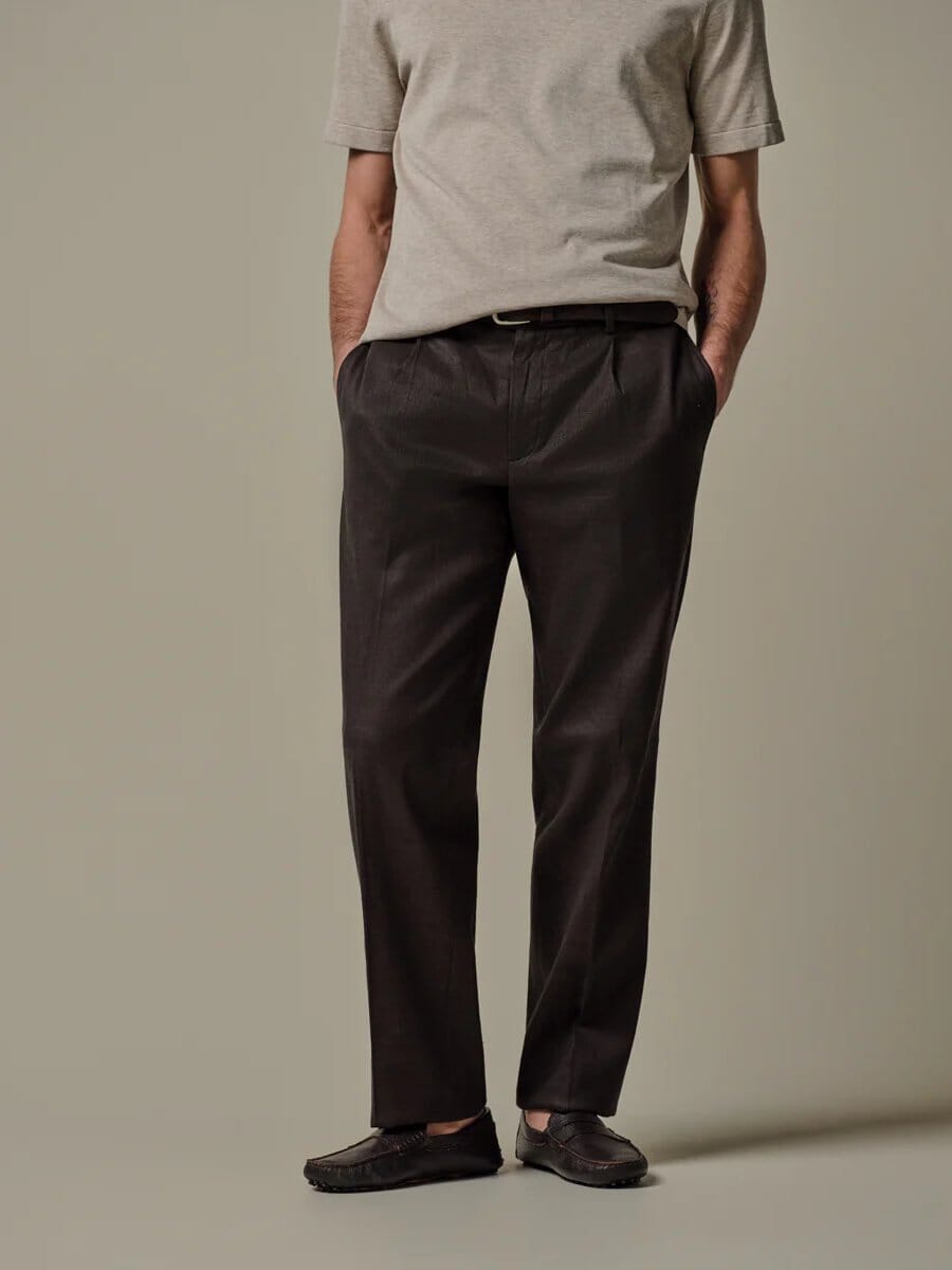 PROFUOMO - Dark Brown Linen Cotton Trousers Broeken Profuomo 