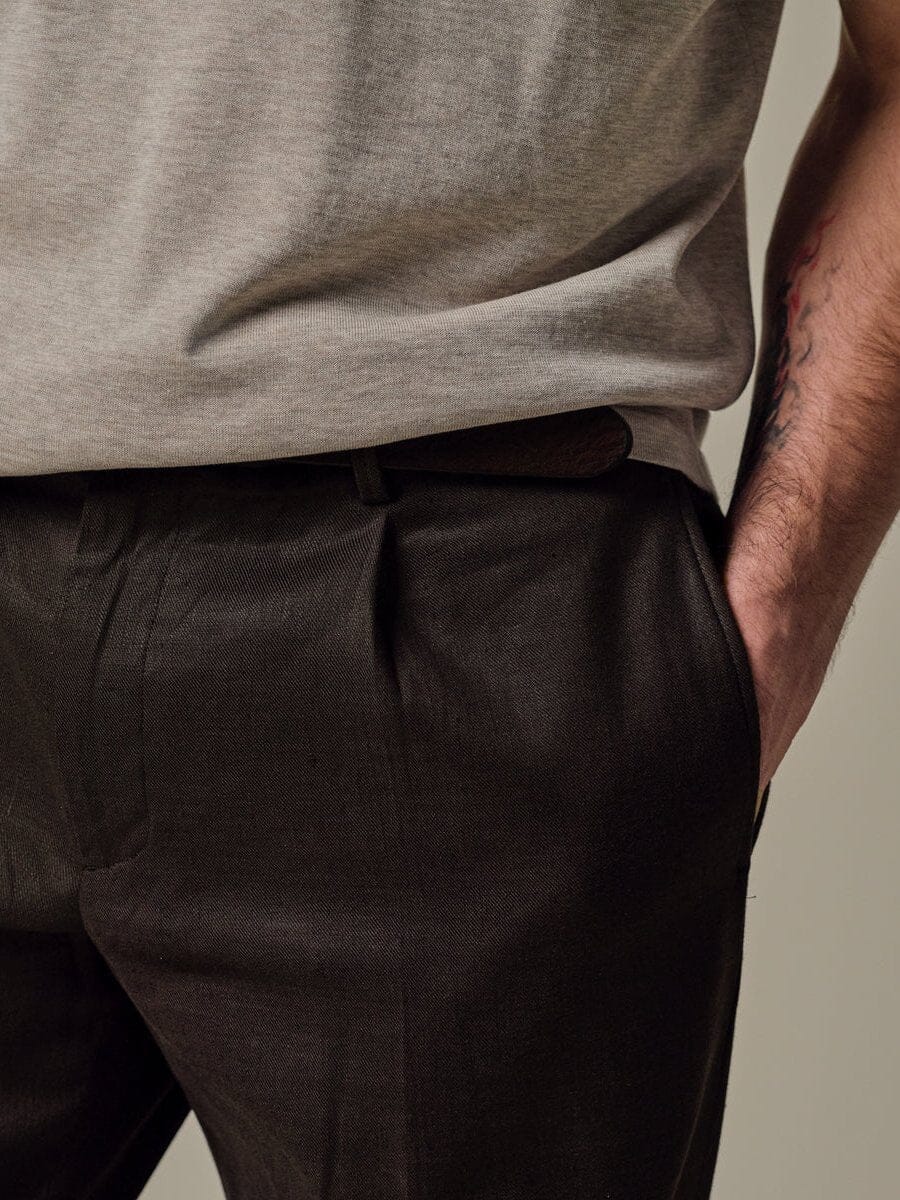 
                  
                    PROFUOMO - Dark Brown Linen Cotton Trousers Broeken Profuomo 
                  
                