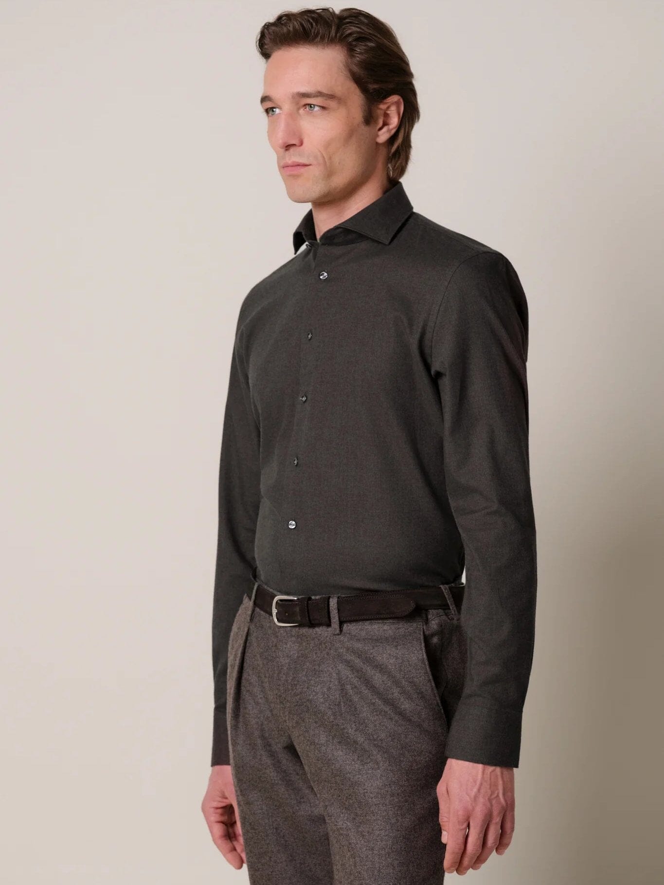 
                  
                    PROFUOMO - Flannel Cotton Hemd Donkerbruin Hemden Profuomo 
                  
                