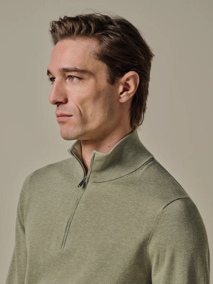 PROFUOMO - Green Luxury Basic Half Zip Truien Profuomo 