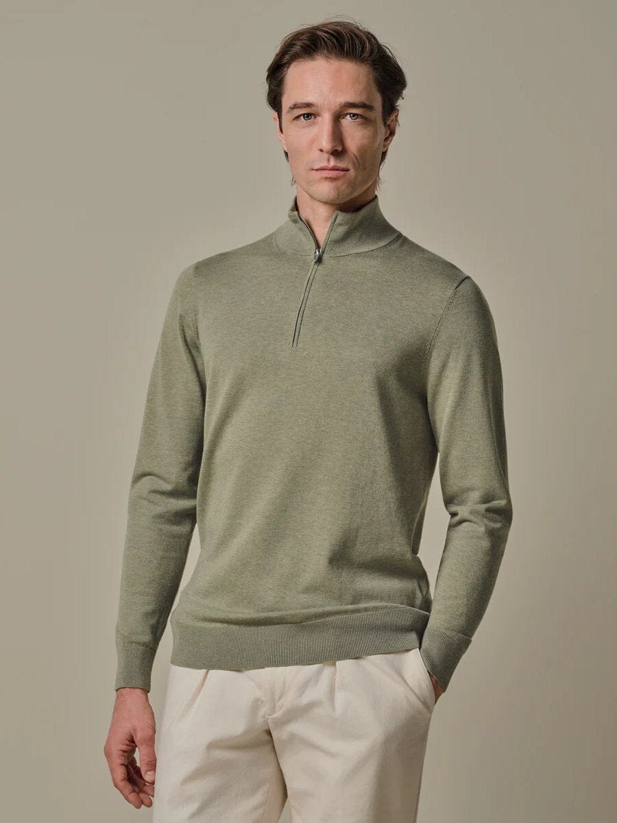 PROFUOMO - Green Luxury Basic Half Zip Truien Profuomo 