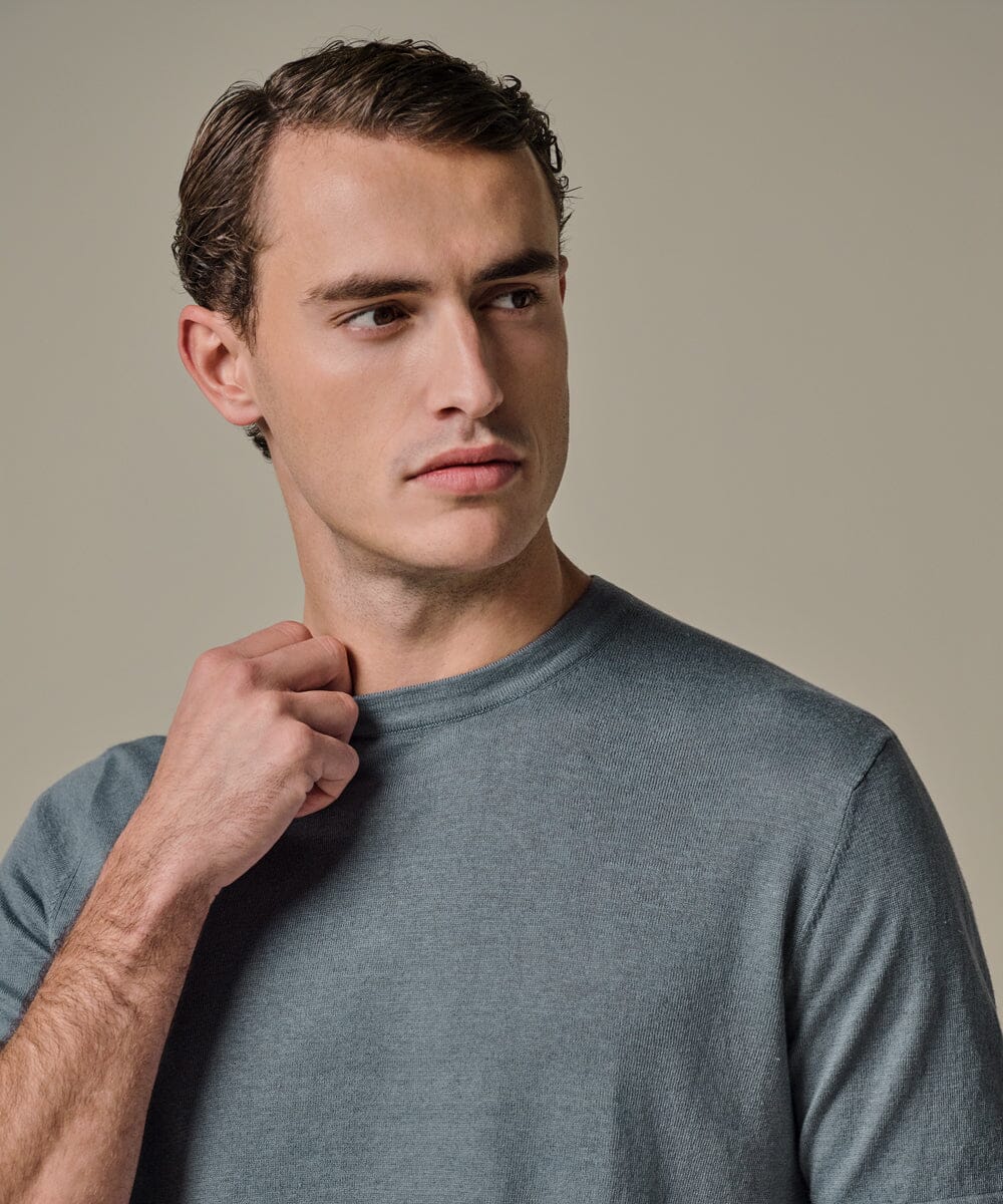 PROFUOMO - Grey blue linen cotton T-shirt T-shirts Profuomo 