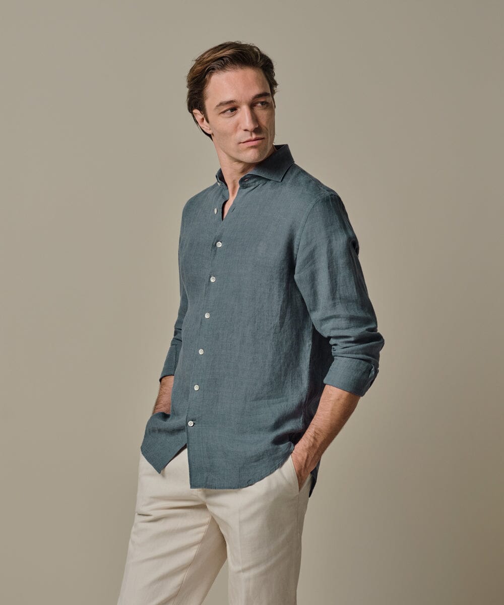 
                  
                    PROFUOMO - Grey blue linen shirt Hemden Profuomo 
                  
                