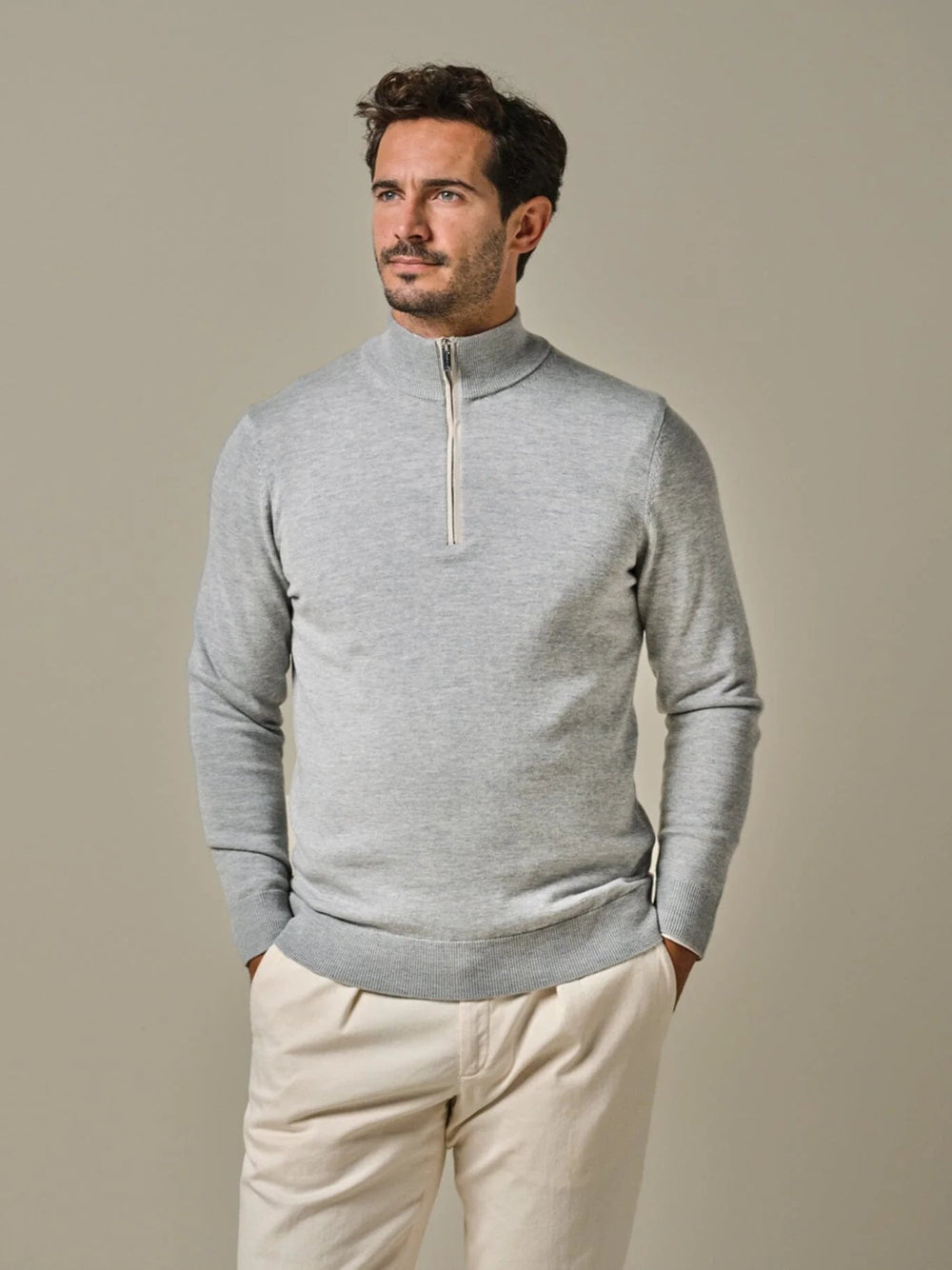 PROFUOMO - Grey Wool Blend Half Zip Truien Profuomo 