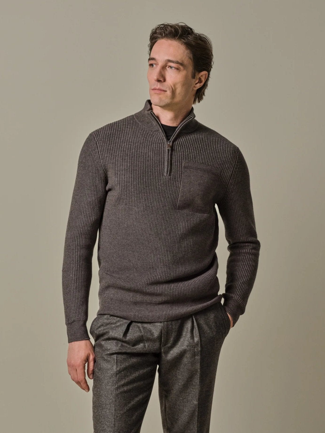 PROFUOMO - Half Zip Sweater Bruin Truien Profuomo 