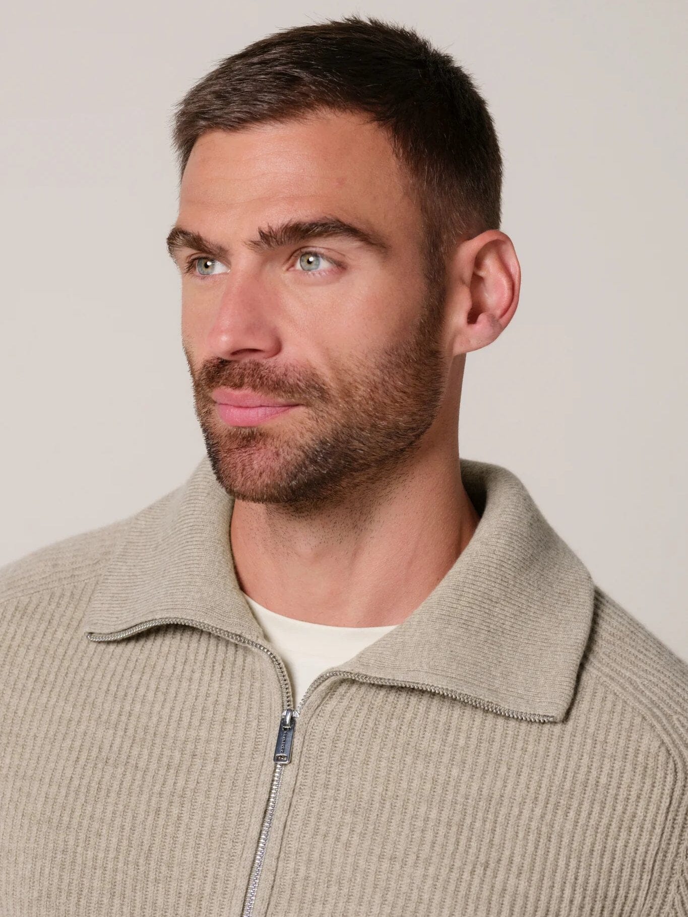 PROFUOMO - Heavy Wool Half Zip Beige Truien Profuomo 