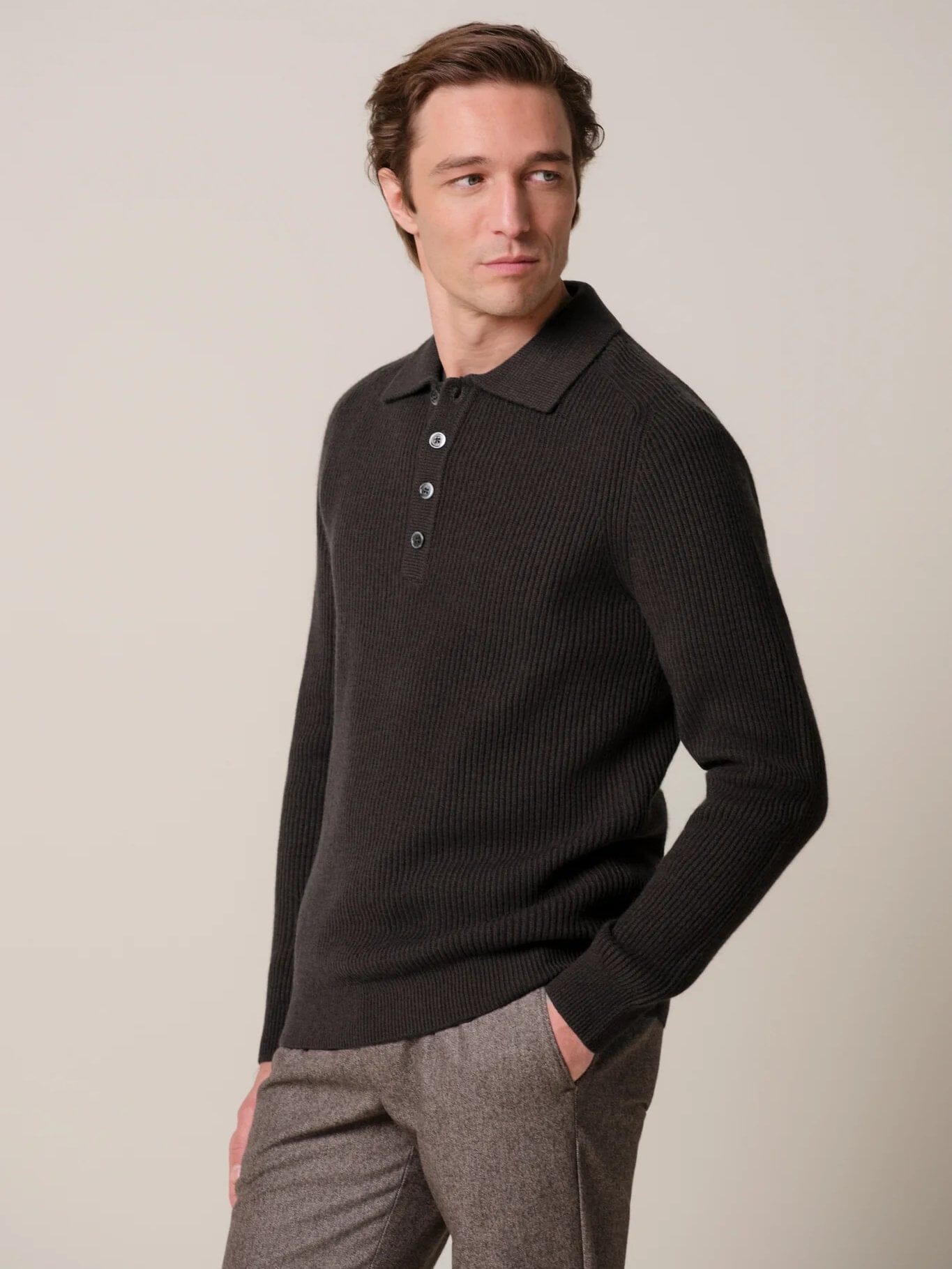 PROFUOMO - Heavy Wool Polo Donkerbruin Truien Profuomo 