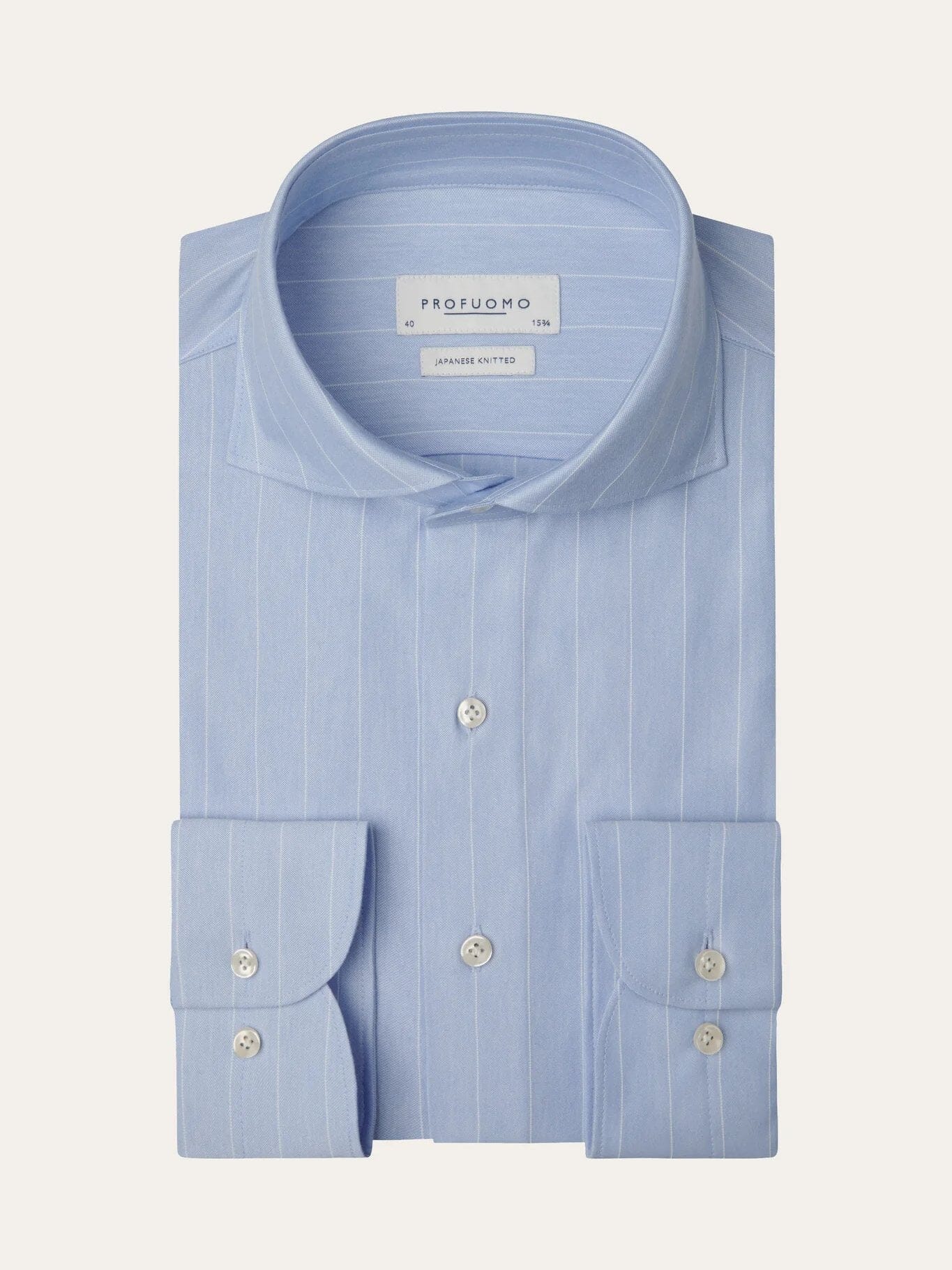 PROFUOMO - Hemd Japanese Knitted Blauw Gestreept Hemden Profuomo 