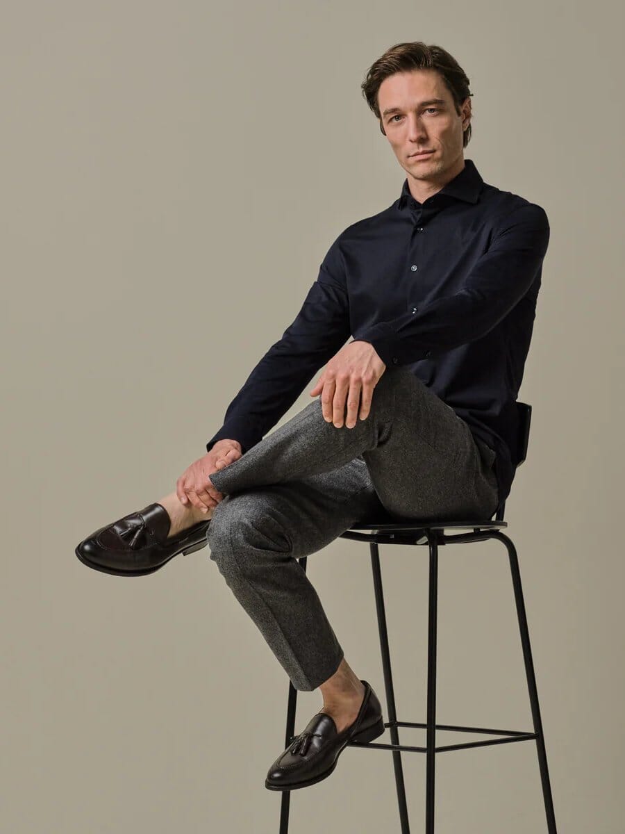 
                  
                    PROFUOMO - Hemd Japanese Knitted Donkerblauw Hemden Profuomo 
                  
                