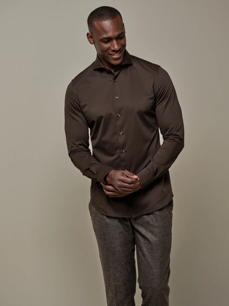 
                  
                    PROFUOMO - Hemd Japanese Knitted Donkerbruin Hemden Profuomo 
                  
                