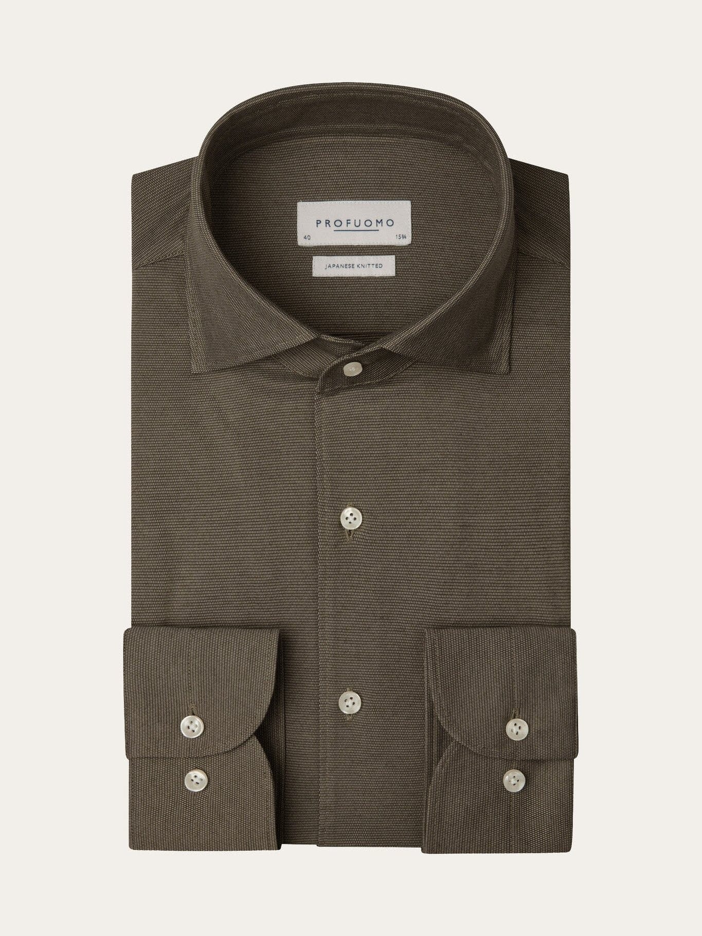PROFUOMO - Hemd Japanese Knitted One Piece Collar Taupe Hemden Profuomo 