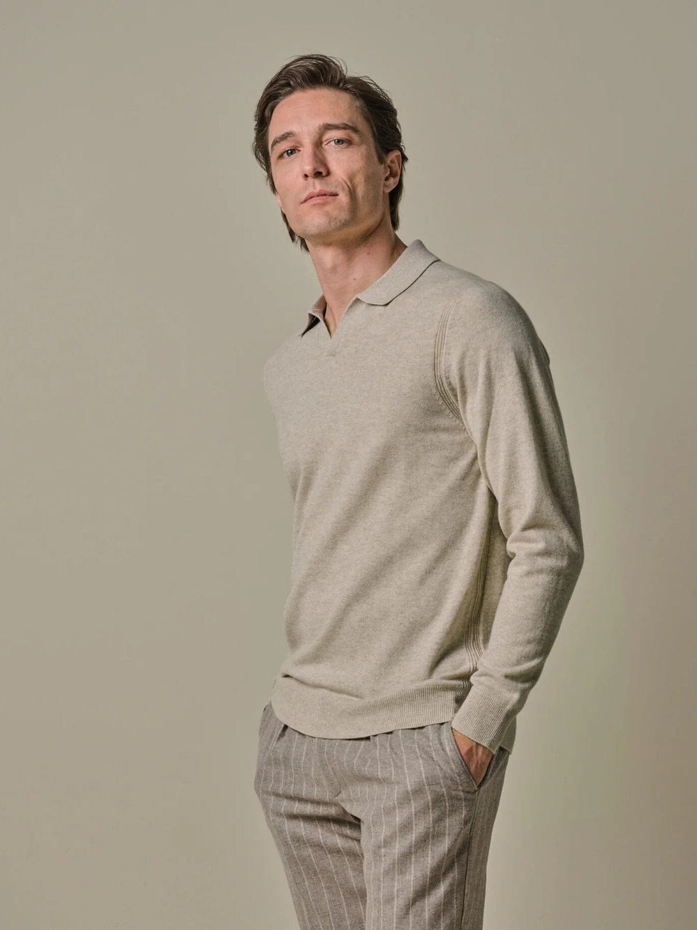 PROFUOMO - Longsleeve Polo Beige Truien Profuomo 