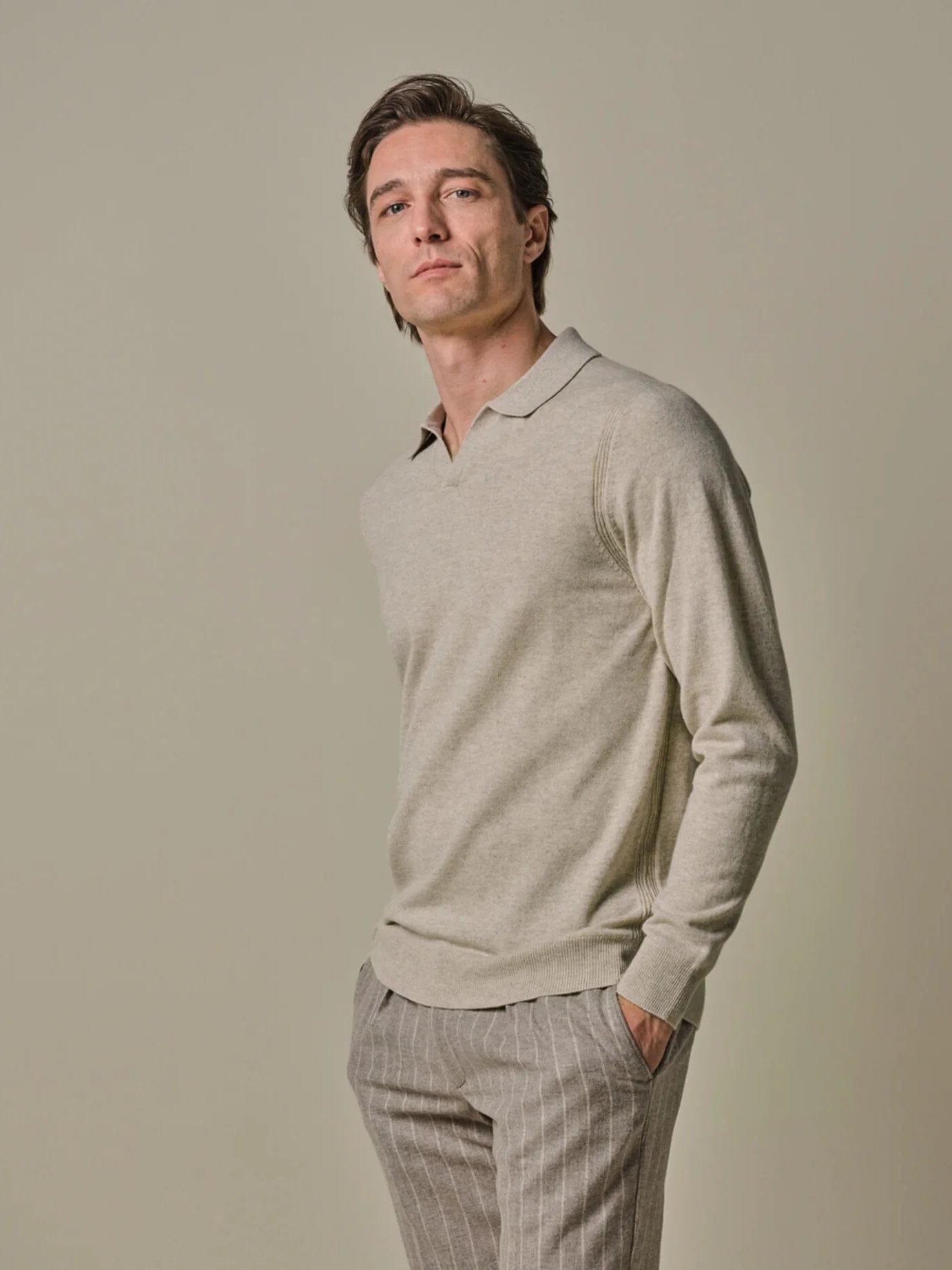 PROFUOMO - Longsleeve Polo Beige Truien Profuomo 
