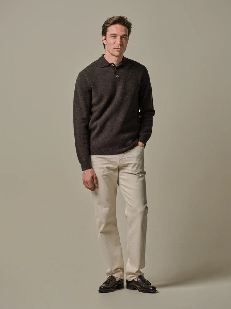 PROFUOMO - Longsleeve Polo Boiled Wool Donkerbruin Truien Profuomo 