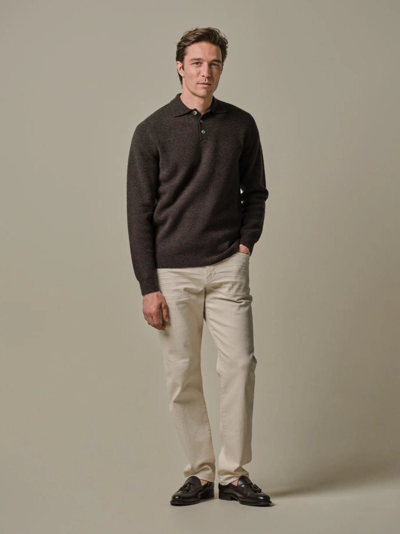PROFUOMO - Longsleeve Polo Boiled Wool Donkerbruin Truien Profuomo 