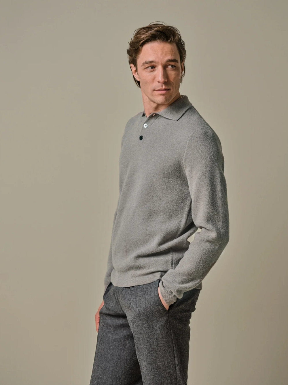 PROFUOMO - Longsleeve Polo Boiled Wool Grijs Truien Profuomo 