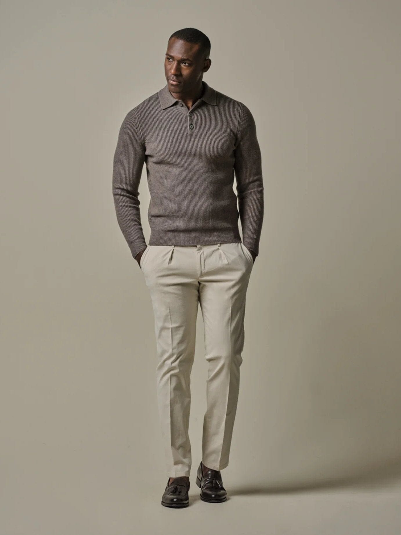PROFUOMO - Longsleeve Polo Bruin Truien Profuomo 