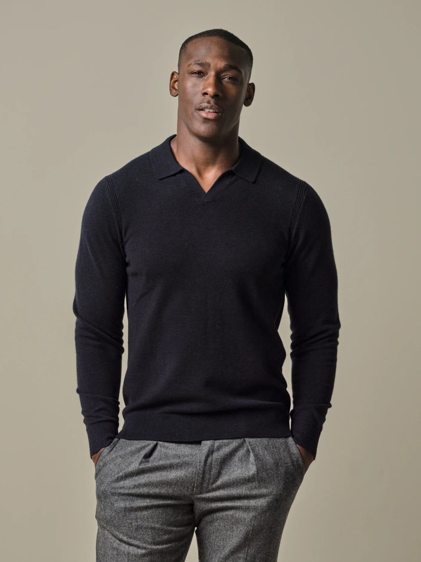 PROFUOMO - Longsleeve Polo Navy Truien Profuomo 