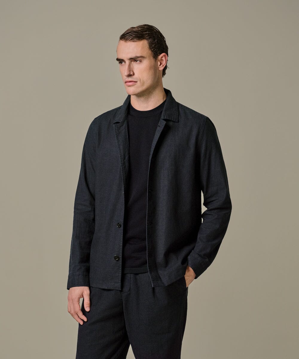 PROFUOMO - Navy linen overshirt Overshirts Profuomo 