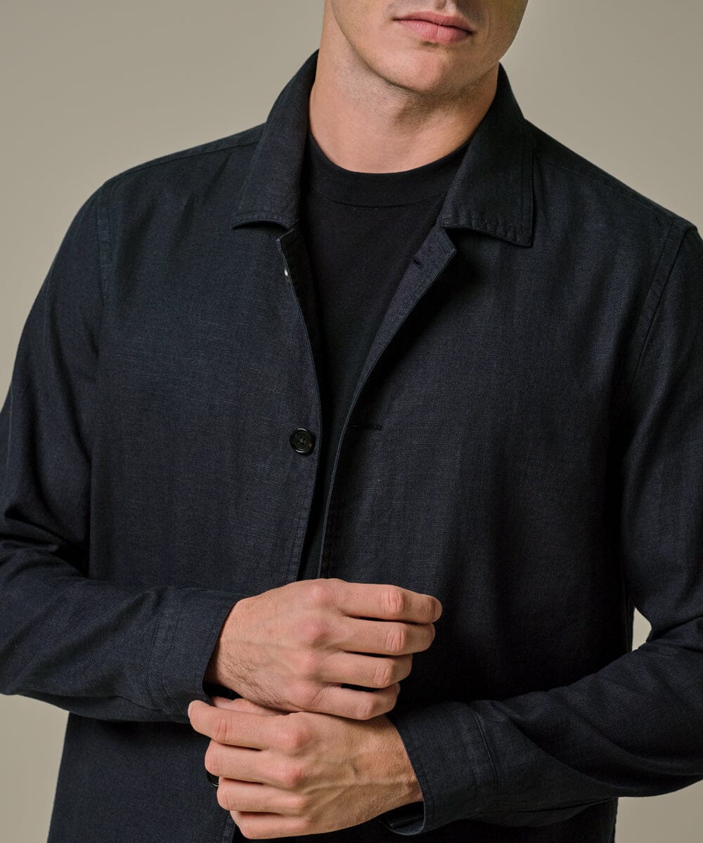 PROFUOMO - Navy linen overshirt Overshirts Profuomo 
