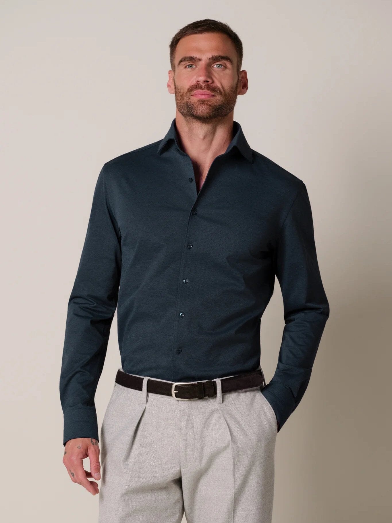 
                  
                    PROFUOMO - Navy one piece Japanese knitted shirt Hemden Profuomo 
                  
                