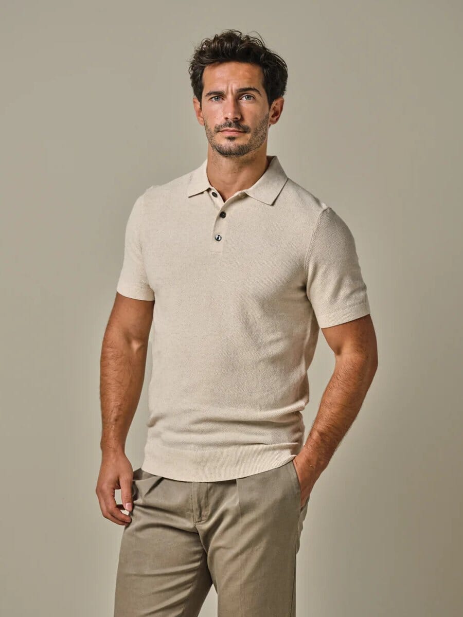 
                  
                    PROFUOMO - Off White Cotton Linen Polo Polo's Profuomo 
                  
                