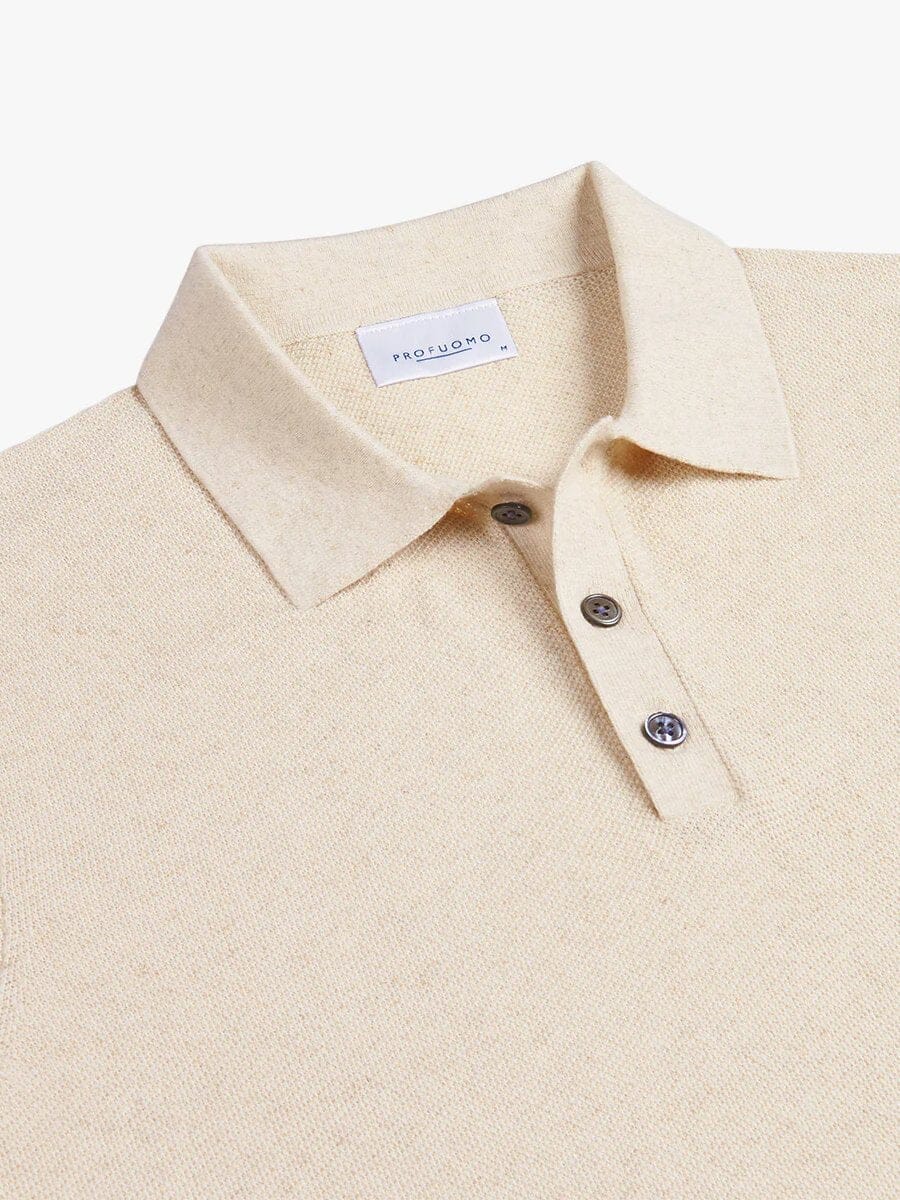 PROFUOMO - Off White Cotton Linen Polo Polo's Profuomo 